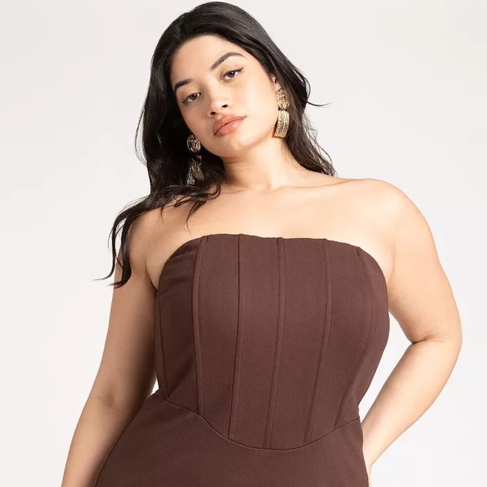 🆕 Eloquii Corset Column Dress Size 16 in Rich Brown